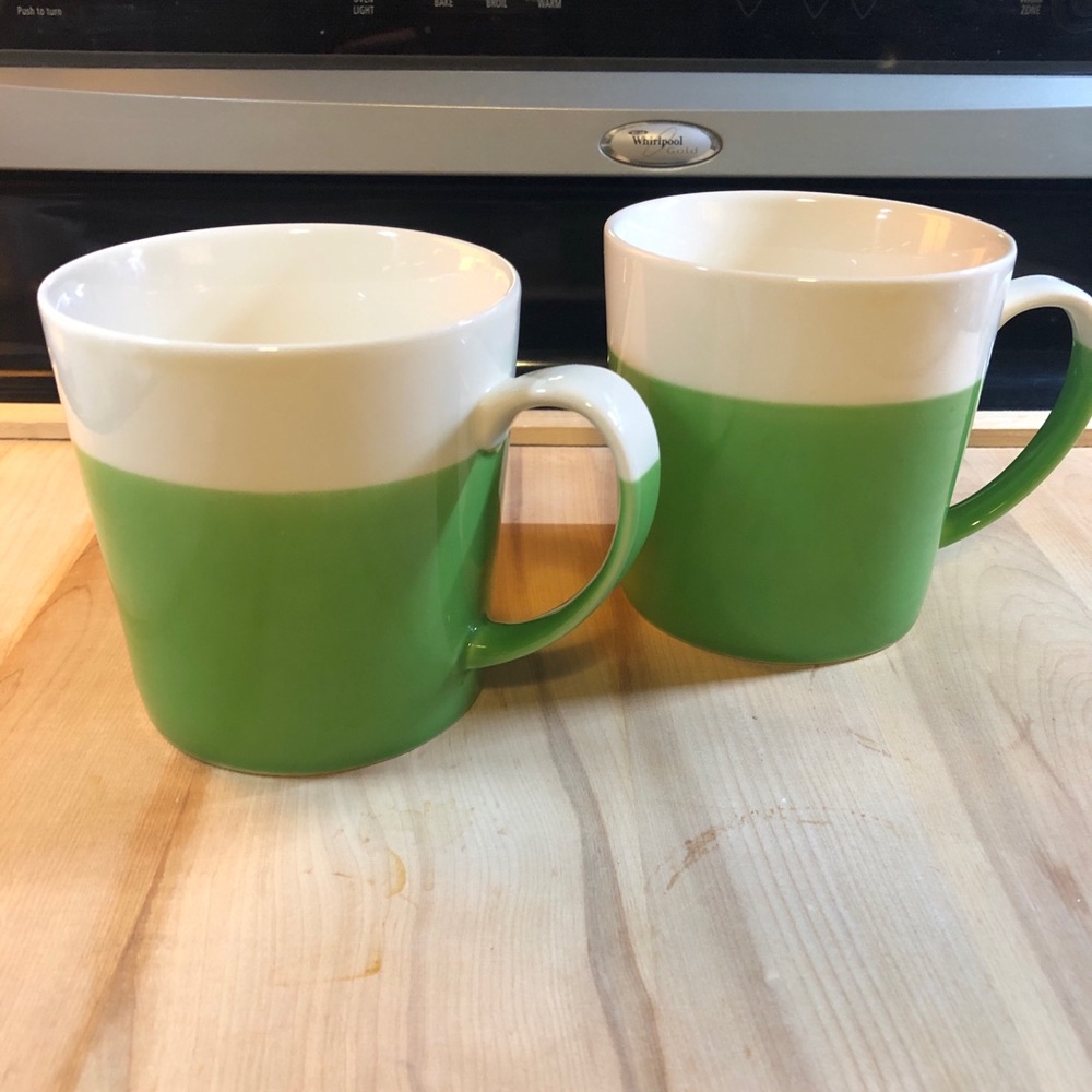 Crate and Barrel Coffee Mug Two Toned Spilt Design Green SET OF 2